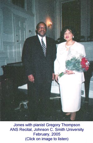 Jones with pianist Gregory Thompson, ANS Recital, Johnson C. Smith University, February 2005